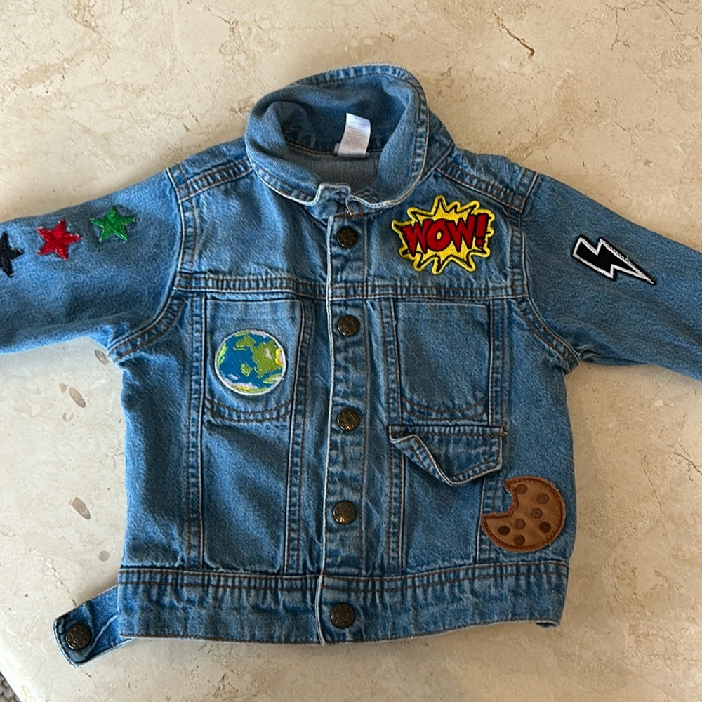 Keen to be seen baby denim jacket 
Sunny on back